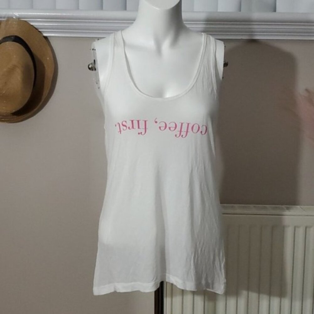 BUY 1 GET 1 FREE- Long Lounging Tank "Coffee First" Print- Size S- Forever 21